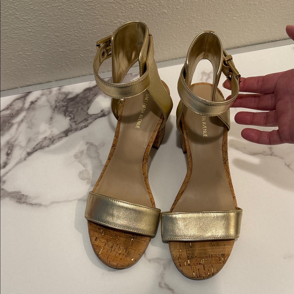 Saks Fifth Avenue Gold Cork Heel Sandals